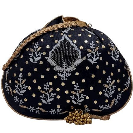 Handmade Chikankari Silk Round Potli Bag